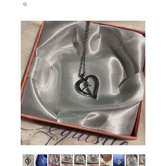 Sentimental Silver Cz Diamond Pave Sparkling Heart Cross Necklace - Picture 3 of 16